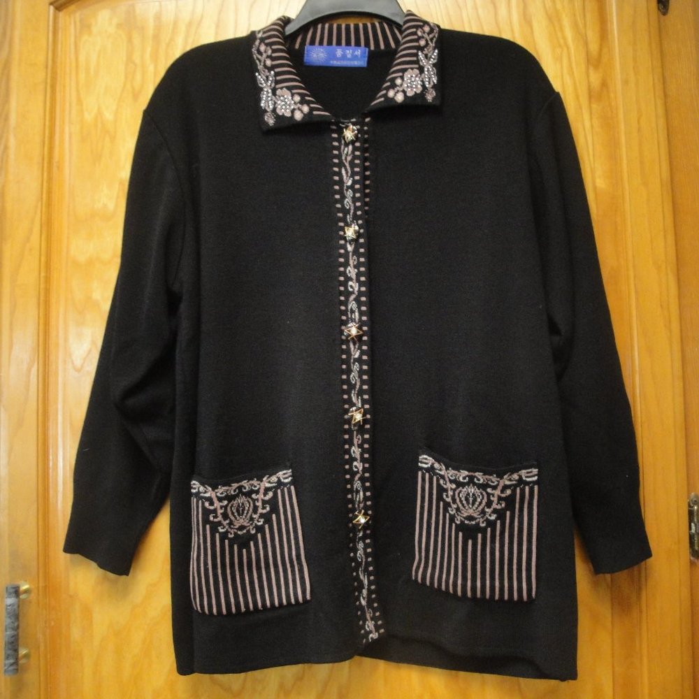 Stunning KM Vintage Wool Designer Chinese Studded Rhinestone Jacket Top L to XL